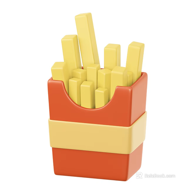 Crispy Golden French Fries in Red Container With Yellow Band Design 3d model 
