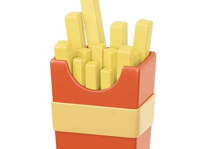 Crispy Golden French Fries in Red Container With Yellow Band Design 3d model