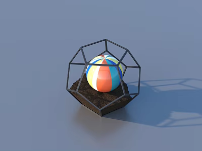 Decorative Ornament Set With Geometric Metal Frame And Colorful Striped Ball On Stone Base 3d model