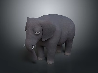 Detailed 3D Model of Gray Standing Elephant With Tusks on Dark Background 3d model