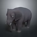 Detailed 3D Model of Gray Standing Elephant With Tusks on Dark Background