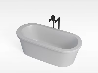 Freestanding Light Gray Oval Bathtub With Black Faucet In Modern Bathroom 3d model