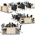 Modern Office Desks Setup With Computers Office Chairs And Storage Shelves 3d model