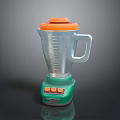 Electric Blender With Orange Lid Silver Jar Measurement Markings Green Base And Orange Buttons