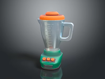 Electric Blender With Orange Lid Silver Jar Measurement Markings Green Base And Orange Buttons 3d model