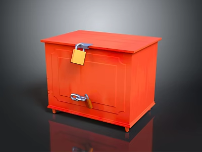 Orange Locked Storage Chest With Hasp Secure Lock And Small Legs Design 3d model