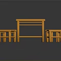 Orange Square Wooden Table With Four Matching Square Stools Simple Design