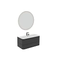 Modern Bathroom Double Washbasin Vanity With Black Sinks And Round Lighted Mirrors