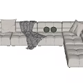 Comfortable Modern Gray Sectional Sofa With Decorative Pillows And Knitted Blanket 3d model
