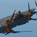 Large Warship Under Construction At Dock With Red Cranes On Water