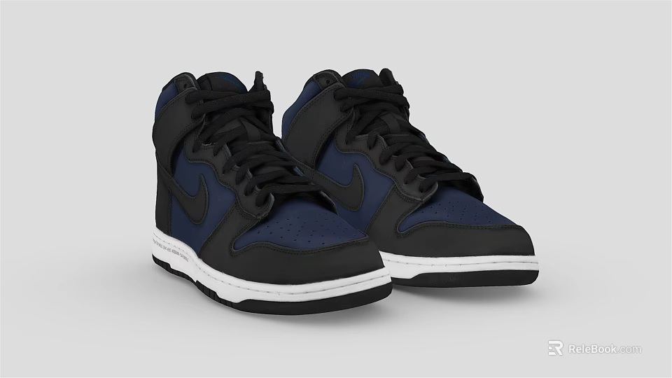 High Top Navy Blue And Black Nike Sneakers With White Sole Design 3d model 