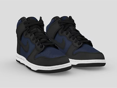 High Top Navy Blue And Black Nike Sneakers With White Sole Design 3d model