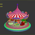 Colorful Carousel Featuring Red White Striped Tent Top Blue Decorative Ball And Layered Colorful Base