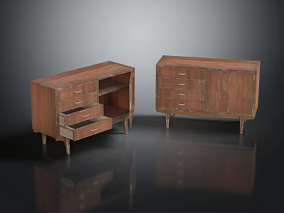 Wooden Entryway And Side Cabinets With Drawers Open Storage And Slim Legs Design 3d model