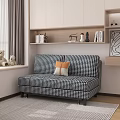 Black and White Checkered Multi Seater Sofa with Cushions in Modern Room by Window Shelf