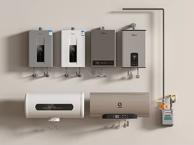 Household Appliances Collection Featuring Various Wall Mounted And Horizontal Water Heaters 3d model