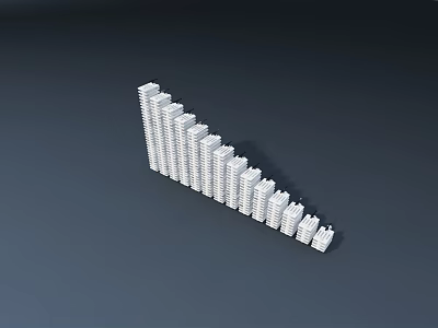 Miniature White Stepped Building Models Neatly Arranged in Gradual Size Formation 3d model