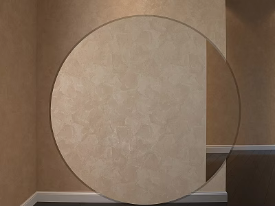 Circular Mirror Mounted On Beige Patterned Wall With White Baseboard 3d model