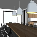 Public Office Space With Desks Computers Chairs Pendant Lights And Concrete Columns
