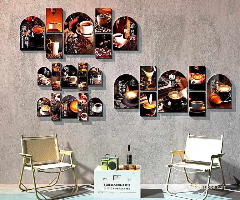 Cozy Cafe Interior With Coffee Themed Wall Art And Seating Area 3d model 