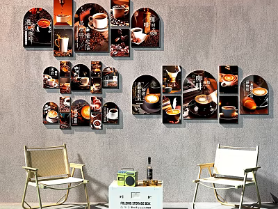 Cozy Cafe Interior With Coffee Themed Wall Art And Seating Area 3d model