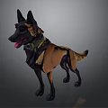Standing Black And Orange Dog With Green Collar In Cartoon 3D Model Style
