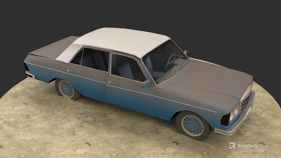 Classic Blue Gray Sedan With White Roof Retro Design And Blue Wheels 3d model 