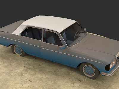 Classic Blue Gray Sedan With White Roof Retro Design And Blue Wheels 3d model
