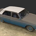 Classic Blue Gray Sedan With White Roof Retro Design And Blue Wheels
