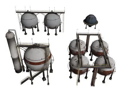 Industrial Steel Storage Tanks With Support Frames Piping Networks And Access Platforms 3d model