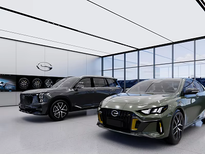 Modern Car Showroom Featuring Luxury SUV And Sports Sedan With Bright Interior And Large Windows 3d model