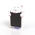 Cartoon Cat Phone Stand With White Body Pink Ears Black Screen And Colorful Base