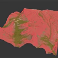 3D Terrain Model Featuring Mountainous Landforms Green Vegetation And River Networks