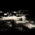 Wedding Stage Decor with Black Background White Letters XU4U Floral Arrangements Hanging Lamps and Candles