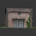Red Brick Building Model With Arched Windows And Gray Roof On Grass Field And Path