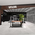 Modern Stylish Clothing Store Interior Featuring Clothing Racks Table And Green Plant