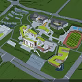 Aerial View of Modern School Buildings With Green Roofs Sports Field and Green Campus Spaces