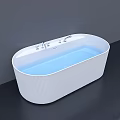 White Oval Shaped Ribbed Bathtub With Blue Water And Silver Faucet