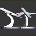 Detailed Airplane Models On Transparent Bases With Blue And Red Accents