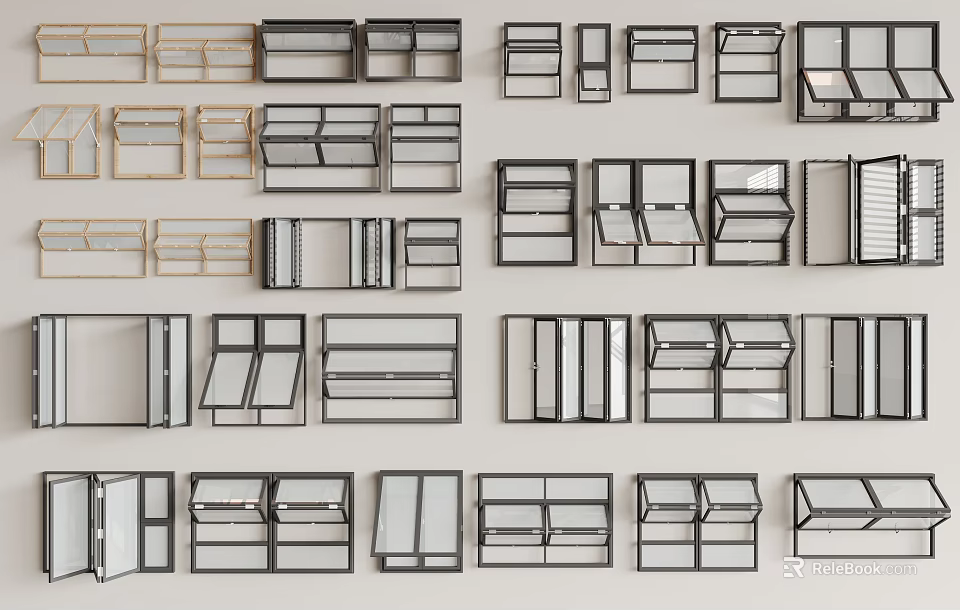 Various Different Types Of Modern Window Frame And Glass Panel Designs 3d model 