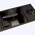 Black Kitchen Sink With Silver Faucet Drainboard And Metal Strainer