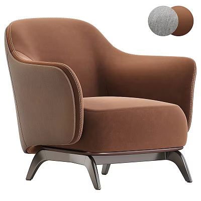 Brown Velvet Accent Chair With Curved Armrests Metal Legs And Stitched Details Modern Design 3d model