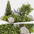 Colorful Garden Flowers And Plants Featuring Lavender Pine Tree Shrubs Stones And Natural Arrangement