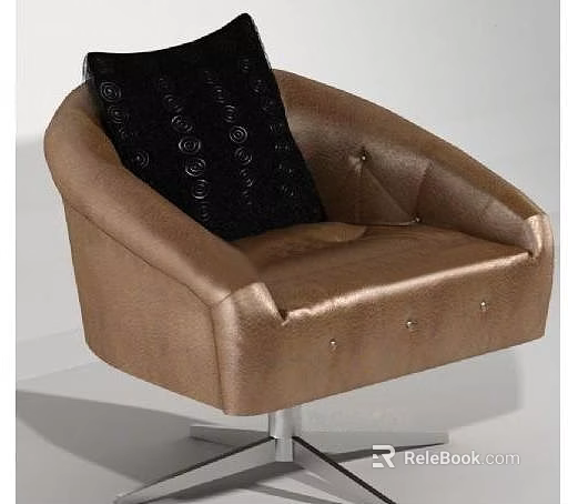 Modern Brown Leather Single Sofa With Black Cushion Round Patterns Metal Base 3d model
