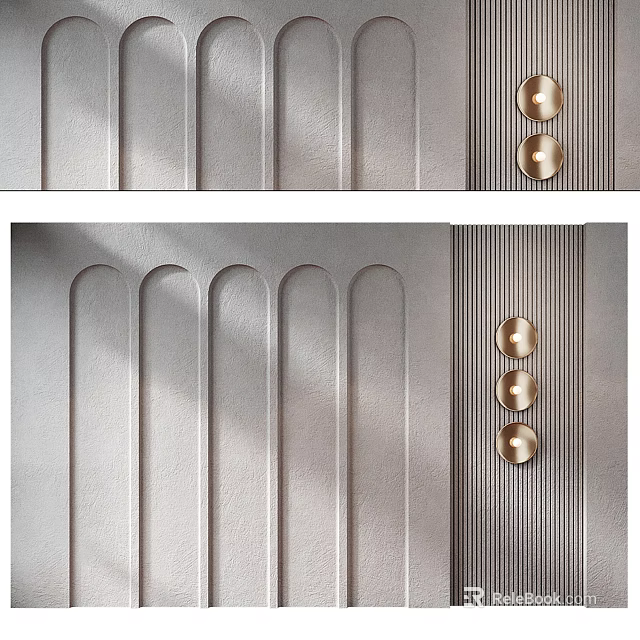 Luxurious Modern Background Wall With Metallic Stripes And Golden Circular Accents 3d model 