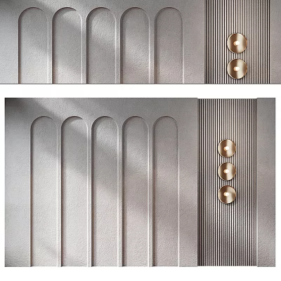 Luxurious Modern Background Wall With Metallic Stripes And Golden Circular Accents 3d model
