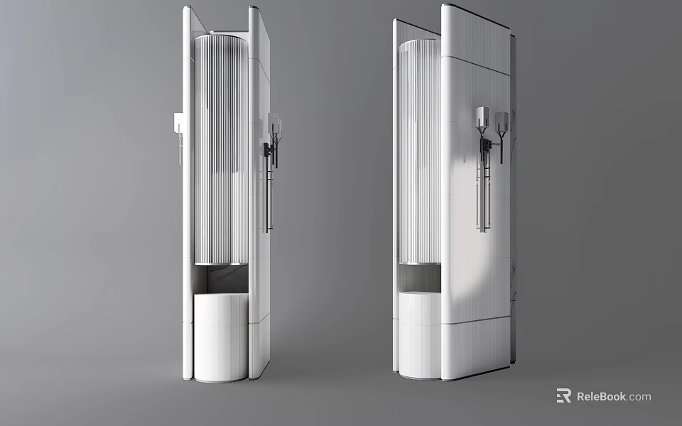 Two White Modern Columns With Glass And Metal Accents In Interior Space 3d model 