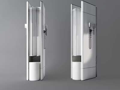 Two White Modern Columns With Glass And Metal Accents In Interior Space 3d model