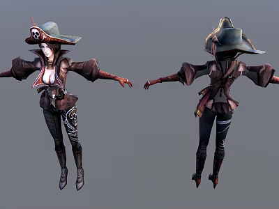 Game and Movie Character in Decorative Leather Outfit With Wide Brim Hat and Dynamic Pose 3d model