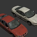 Two Worn Out Cars Red And White Exterior Side By Side View